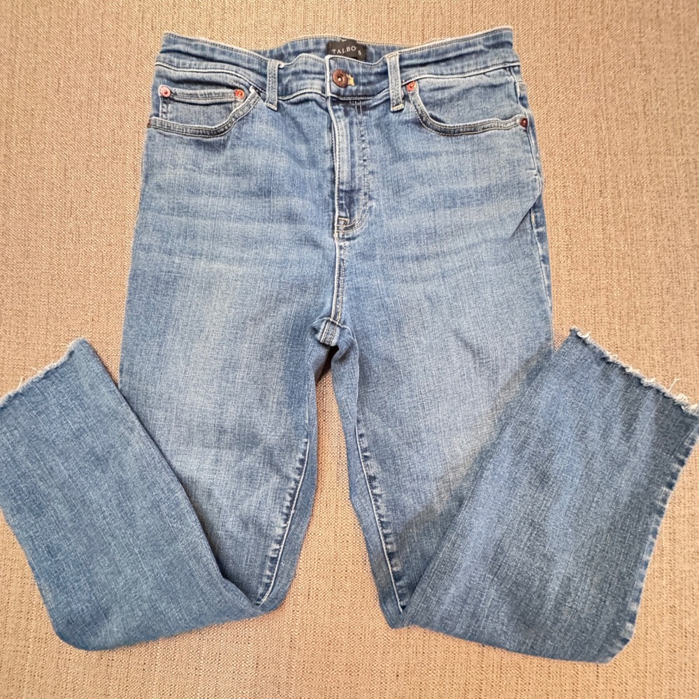 Talbots Womens Blue High Rise Raw Hem Straight Leg Jeans VN5214 Size 8